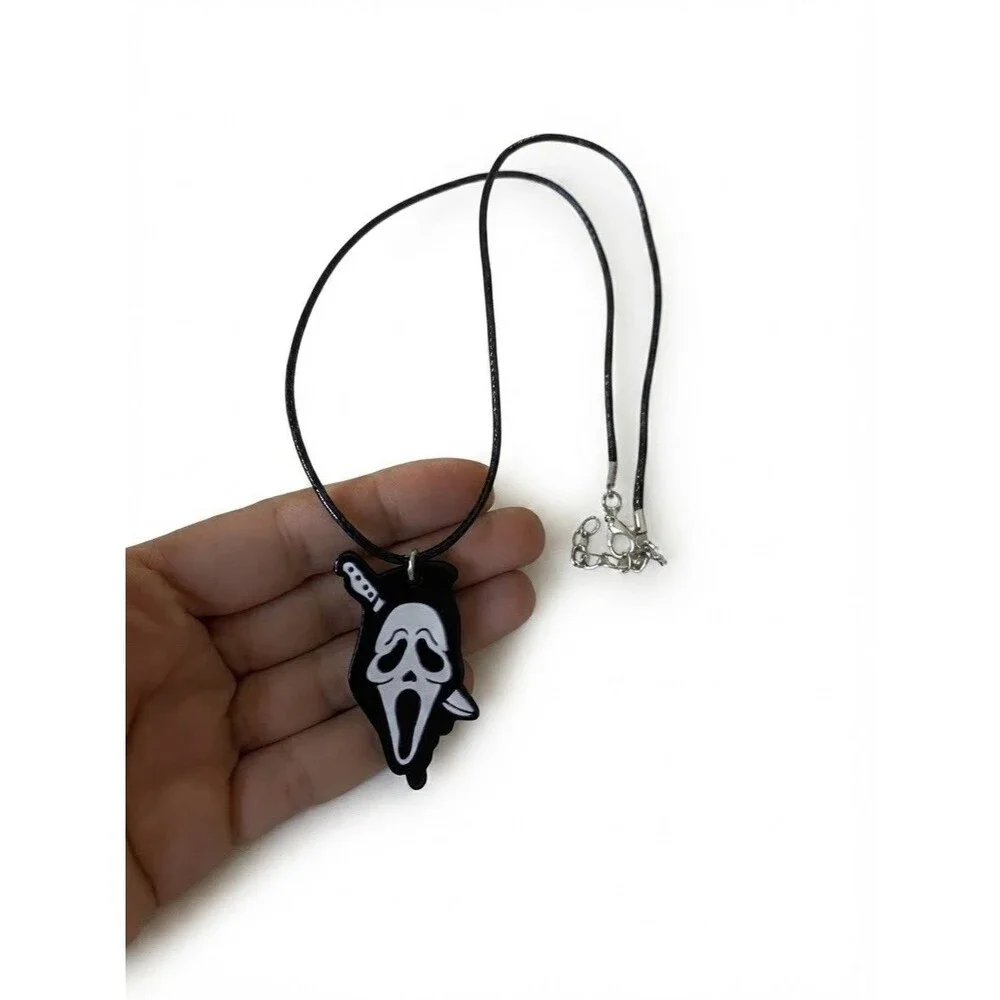 Scream Ghostface Horror Movie Pendant Necklace Black Choker Halloween Spooky Fal